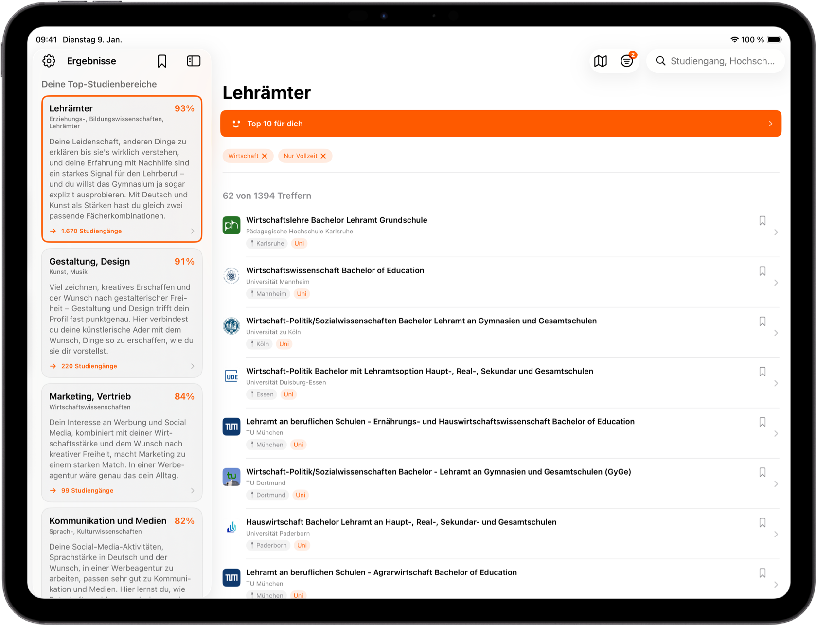 Plidus auf dem iPad — Ergebnisse